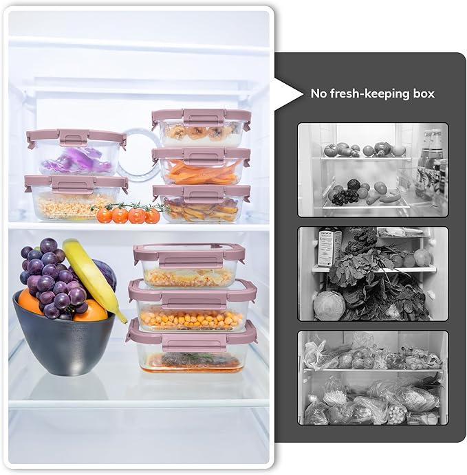 5-Pack Borosilicate Glass Containers with Tempered Lids, 35.2oz/4.4 Cup Airtight Meal Prep Set, Microwave/Freezer Safe (Pink)