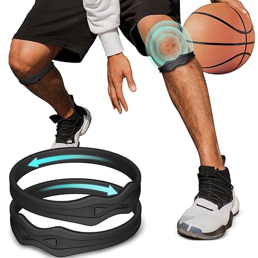 Fit Geno Patella Knee Band: 2 Pack Patellar Tendon Support Strap for Pain Relief - Adjustable Knee Brace for Running Arthritis Basketball Volleyball Osgood Schlatter Men Women (Black)