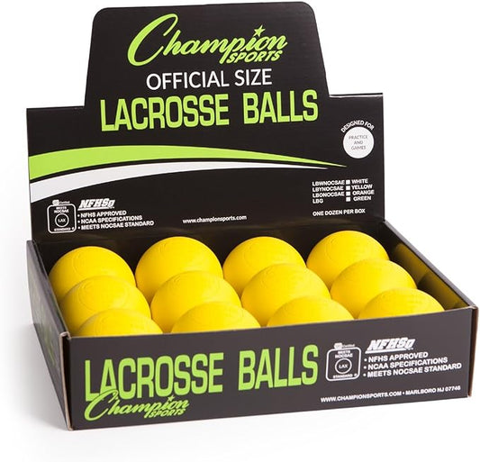 Champion Sports Lacrosse Balls: Official Size Sporting Goods Equipment for Professional, College & Grade School Games, Practices & Recreation - NCAA, NFHS and SEI Certified