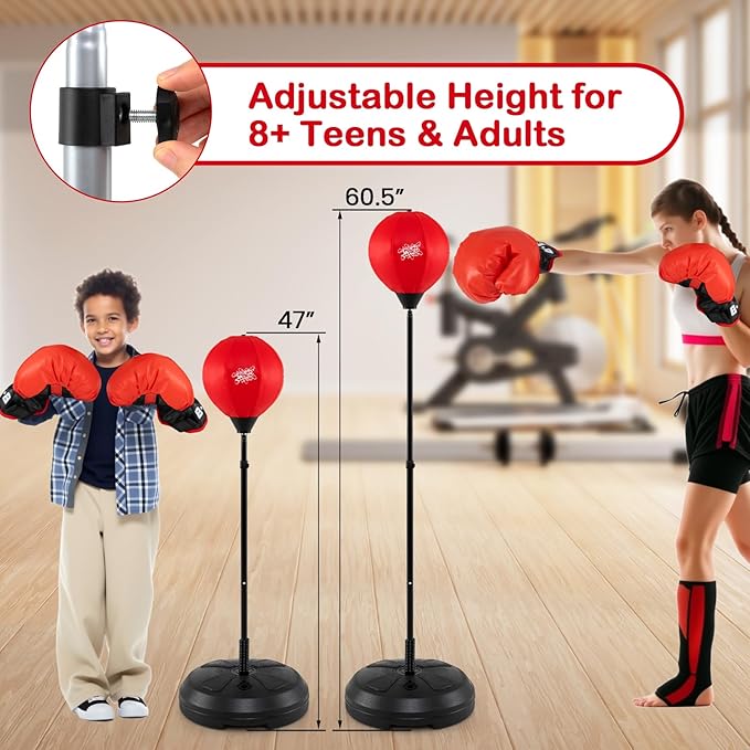 Goplus Punching Bag for Kids, Height Adjustable Kids Workout Equipment with Boxing Stand, Boxing Gloves, Inflator for Teens Adults Boys & Girls Aged 8+, Reflex Bag for Christmas Birthday