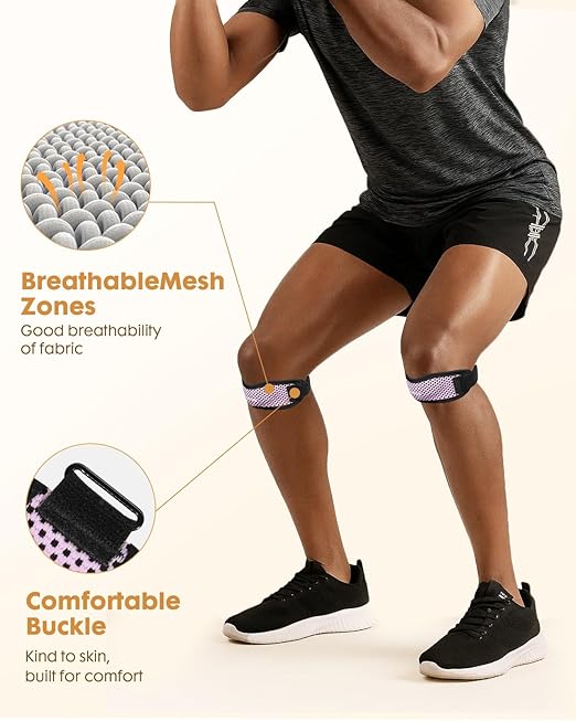 Knee Brace - 2Pack Adjustable Compression Brace with V-shaped Support Strip for Men Women Patella Band for Meniscus Injury Arthritis Pain Joint Support Strap for Workout, Purple