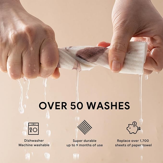 RECYCO Swedish Dishcloths for Kitchen | 6 Pack Watercolor Florals Washable Dish Rags | Cellulose Reusable Cleaning Paper Towels | Absorbent Counter Dish Cloth Sponge Kitchen Wipes, 8" L x 7" W