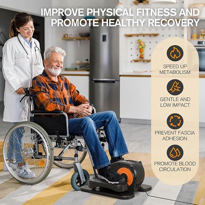 ESL Under Desk Elliptical - Portable Leg Exerciser with Pedal Strap for Seniors, Compact Seated Elliptical with Remote Control, LCD Display Electric Elliptical Trainers for Home