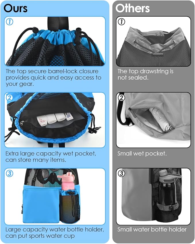 BROTOU Swim Bag Beach Backpack with Wet Pocket Mesh Drawstring Bags for Swimming, Gym