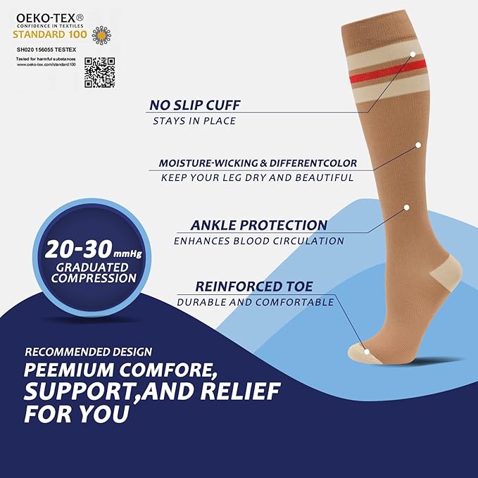 fenglaoda 8 Pairs Compression Socks for Men & Women 20-30 mmHg Knee High Nurse Pregnant Running Medical and Travel Athletic