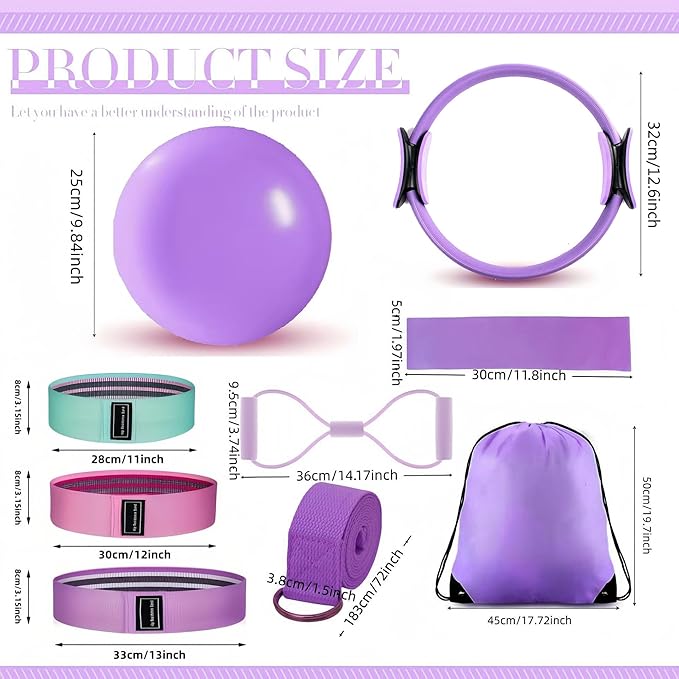 Pilates Ring Set for Women, Home Workout Pilates Equipment with Resistance Bands, Magic Circle, Mini Ball, Pilates Starter Kit for Strength, Toning and Flexibility, Workout Guide Included