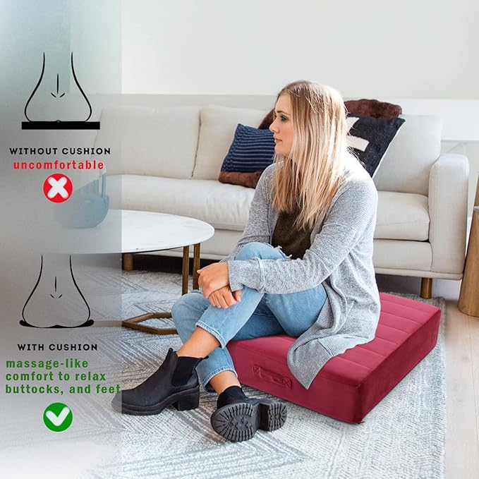 MeMoreCool Square Floor Pillow Seating for Adults Kids, Large Meditation Cushion Floor Pillow with Thick Foam & Soft Tufted Cover, Washable Big Pillow Seat Floor Cushion for Sitting Yoga 24" Wine