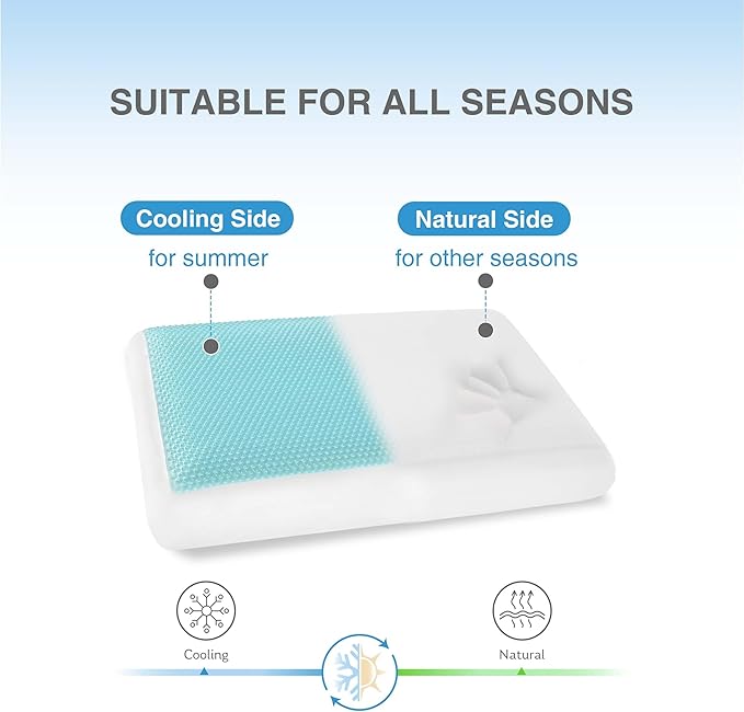 Cooling Pillow for Sleeping, Gel Memory Foam Pillow with Reversible Cover, Neck Support for Side, Back and Stomach Sleepers, Removable & Machine Washable Cover, Bed Pillows for Hot Sleepers, Blue