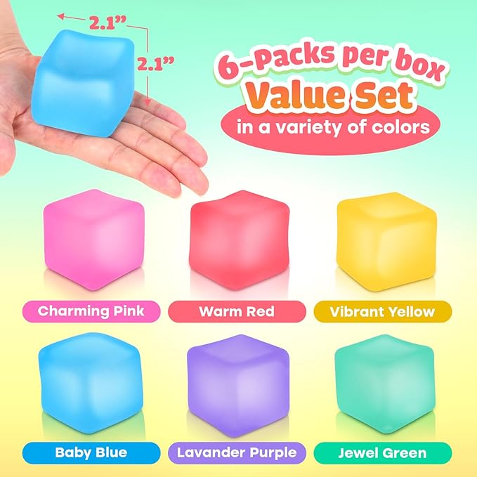 Fidget Toy Stress Cube 6 Pack - Squishy Fidget Toys for Relaxation, High Density Gel Filled, Fidgets for Classroom, Sensory Calming Toys for Kids Adults Children Teens