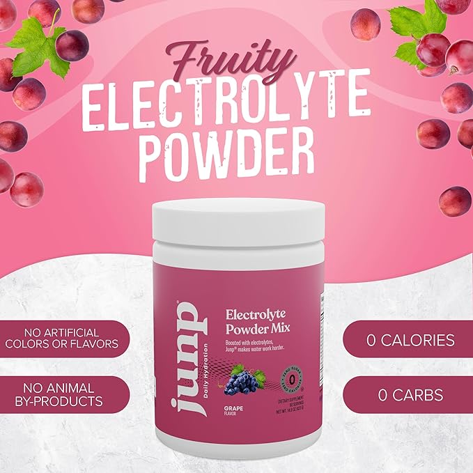 JUNP Electrolytes Powder No Sugar No Carbs – Vine Ripened Grape Infused Drink Mix - Potassium & Salt Electrolyte Hydration Powder Zero Calorie Sugar Free Electrolyte Powder,180 Servings