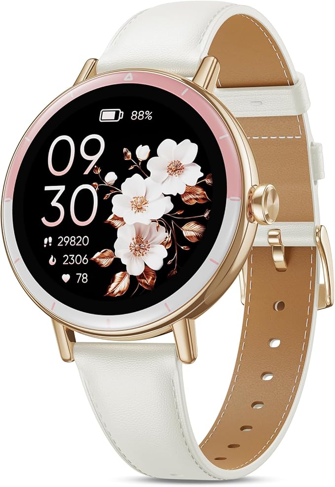 Smart Watches for Women, 1.27'' HD Round Ladies Fitness Trackers with Heart Rate/SpO2 Monitor Sleep/Calorie/Step Tracker 100+ Sports Modes IP68 Waterproof for Android/iOS, Rose Gold/Off White