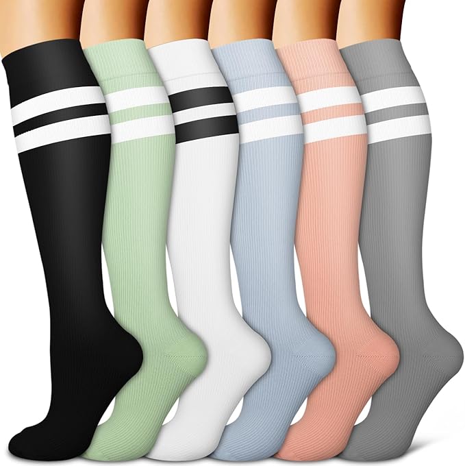 BLUEENJOY Copper Compression Socks for Women & Men (6 pairs) - Best Support for Nurses, Running, Hiking, Recovery