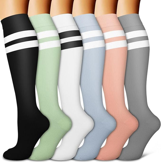 BLUEENJOY Copper Compression Socks for Women & Men (6 pairs) - Best Support for Nurses, Running, Hiking, Recovery
