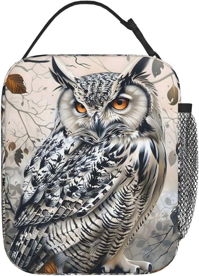 Cute Owl Lunch Box for Women Adults Kids, Insulated Cooler Lunch Bag for Picnic, School, Office, Travel, Work, Portable Reusable Polyester Tote Thermal Lunch Bags (Majestic Owl)