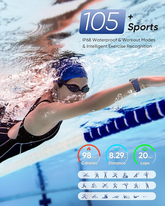 Fitpolo Smart Watch for Men Women Android, Alexa Built-in [1.8" HD Screen] IP68 Waterproof Fitness Watch Bluetooth Call for Android & iPhone with Heart Rate/Sleep/SpO2 Monitor