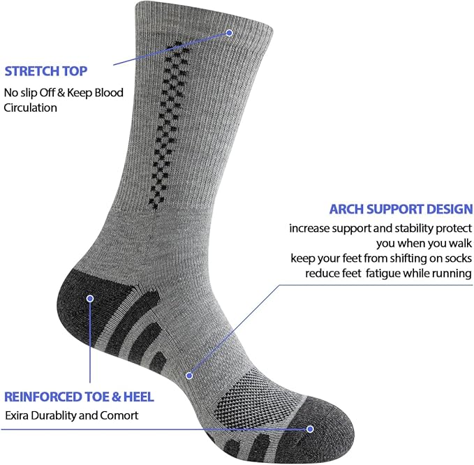 JOYNÉE 8 Pairs Mens Crew Athletic Work Long Socks Calf Cushioned Socks for Sports Running Workout Gym