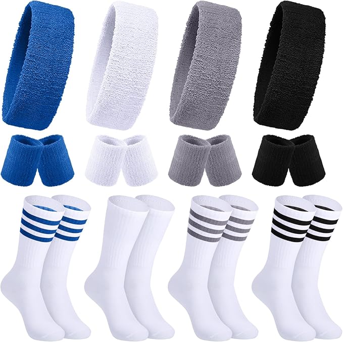 Hillban 80s Workout Outfit 80s Accessories for Women Men Neon Sweatbands Headbands for Tennis Volleyball Sport