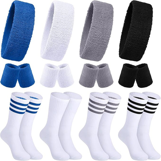 Hillban 80s Workout Outfit 80s Accessories for Women Men Neon Sweatbands Headbands for Tennis Volleyball Sport