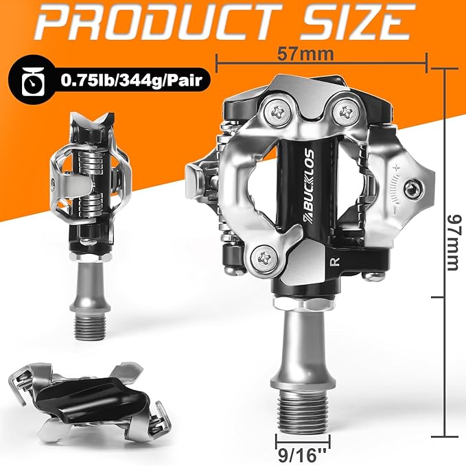 BUCKLOS SPD Clip Pedals PD-M760/M780 MTB Mountain Bike Clipless Dual Sided Pedals - Road Bike Spin Bike Sealed Bearing Bicycle Clips in Pedal Compatible with Shimano SPD Cleats (9/16" Aluminum)