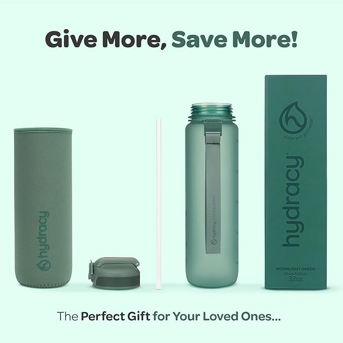 Hydracy Water Bottle with Time Marker -Large BPA Free Water Bottle & No Sweat Sleeve -Leak Proof Gym Bottle with Fruit Infuser Strainer & Times to Drink -Ideal for Fitness Sports & Outdoors