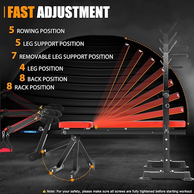 OPPSDECOR 600LBS 6 in 1 Weight Bench Set, Adjustable Bench Press Set and Squat Rack, Foldable Workout Benches for Home Gym, Incline Decline Flat Sit Up Strength Training Bench