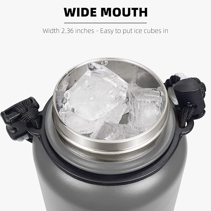 Fanhaw 40 Oz Stainless Steel Insulated Sports Water Bottles with Straw for Kids, Men and Women (Gray)