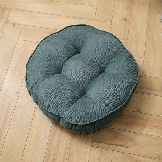 Corduroy Chair Pads Seat Cushion Soft Thicken Bedroom Living Room Floor Tatami Cushion Round Seat Pad for Kids Reading Adult Office,1 Count (Blue,22"x22")