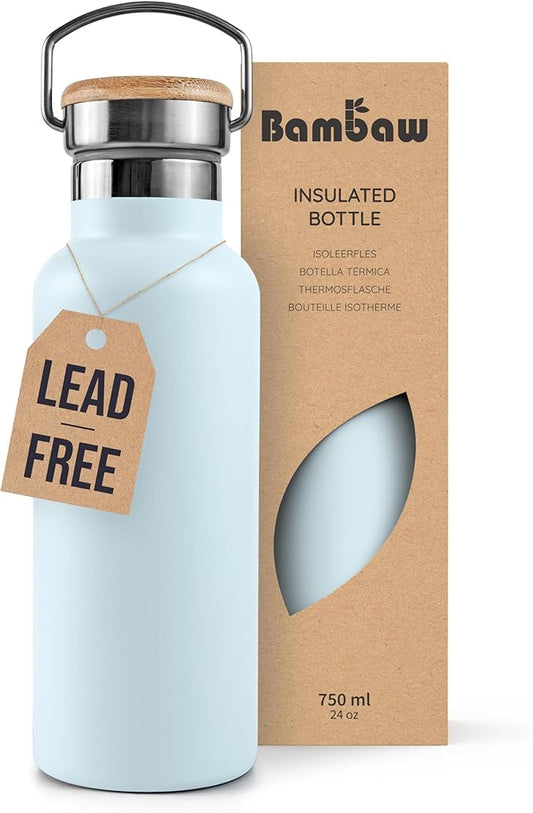 Bambaw Insulated 750ml Vacuum Water Bottle – Light Blue, Stainless Steel, Leakproof, Walking Bottle