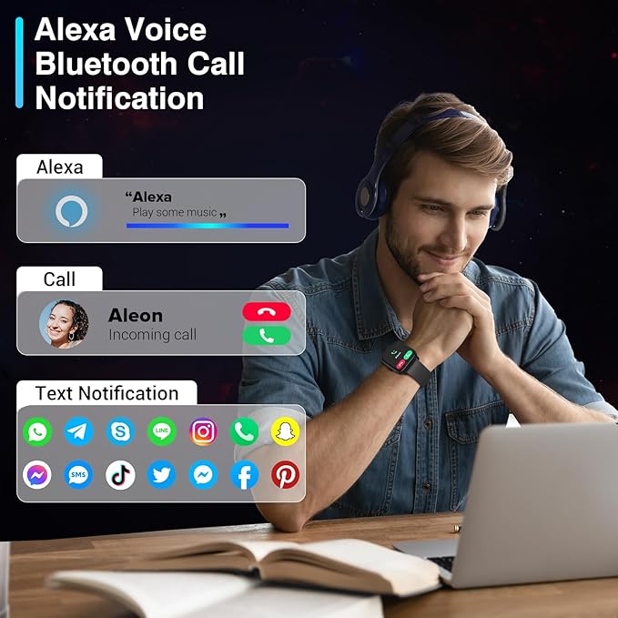 Smart Watches for Women Men, 2025 Smartwatch 1.8'' Alexa Fitness Tracker Smart Watch Compatible for Android iPhone with Bluetooth Call (Answer/Make), IP68 Waterproof Heart Rate/Sleep/SpO2 Monitor 110+