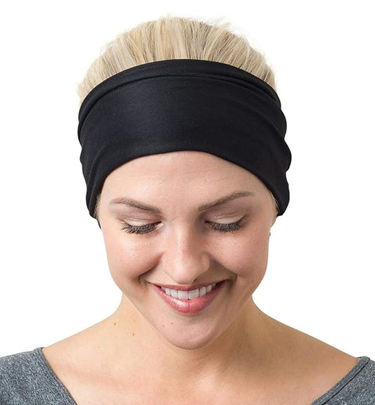 RiptGear Stretch Sport Headband for Women (Solid Black) — Made of Non-Slip Sweat Wicking Fabric — Great for Yoga, Running or The Gym — Soft Headband That Fits Most Head Sizes — (1-Pack)