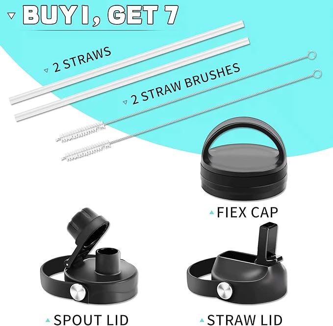 HYDROWION 32oz Water Bottle, Double Wall Vacuum Stainless Steel Insulated Water Flask with Straw Lid, Spout Lid and Flex Cap(Cold for 48 Hrs, Hot for 24 Hrs), Leakproof Travel Thermo Mug, Pink&Blue