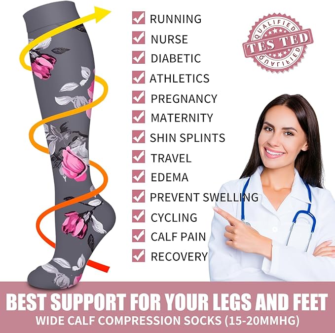 Bluemaple Compression Socks for Women & Men Circulation (6 Pairs) 15-20 mmHg is Best Support for Athletic Running Cycling
