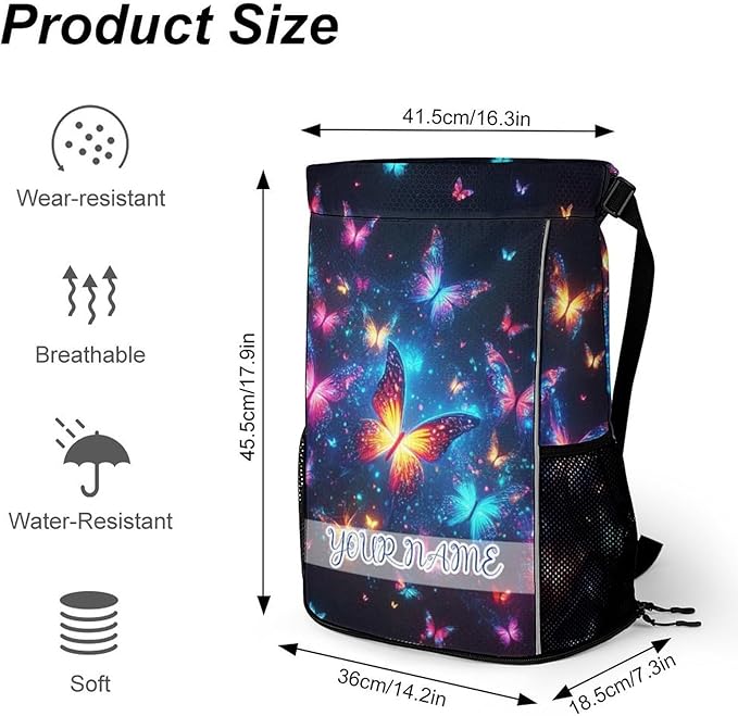 Custom Butterfly Drawstring Backpack - Cute Cinch Sack, String Backpacks with Pocket for Kids Boys Girls Women Men for Gym Outdoor Sports Travel Athletic Drawstring Bag - Lightweight/Foldable