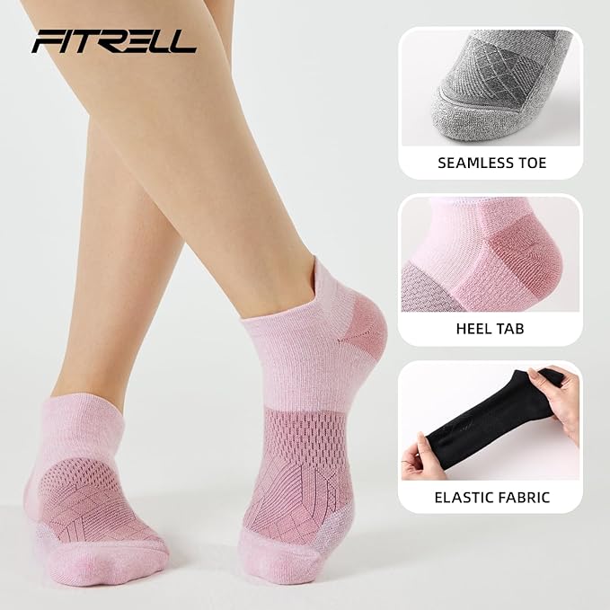 FITRELL 5-6 Pairs Ankle Running Socks for Women Athletic Cushioned Low Cut Tab Sports Socks
