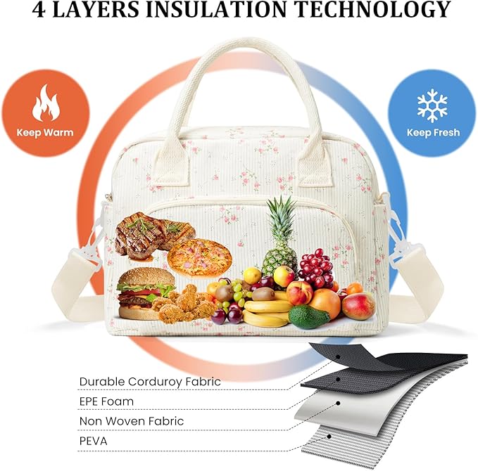 Insulated Lunch Bag for Women Men Large Reusable Lunch Box Adult Leakproof Portable Cooler Tote Bags for Work Picnic Peach Blossom