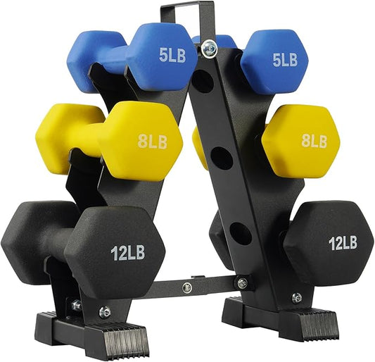 Colored Neoprene Dumbbell Set with Rack, Multiple Weight Options, 20LBS, 32LBS, 50LBS and 56LBS Sets