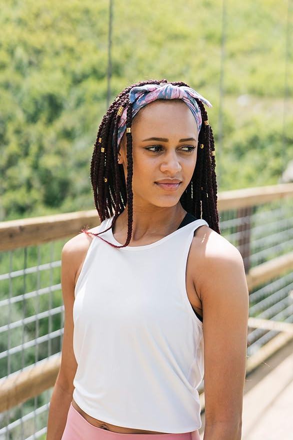 Maven Thread Women's Wide Bow Headbands – 2-Pack No-Slip, Sweat-Wicking Stretchy Hairbands for Yoga, Running, Exercise & Gym (Navy Floral & Stripes)