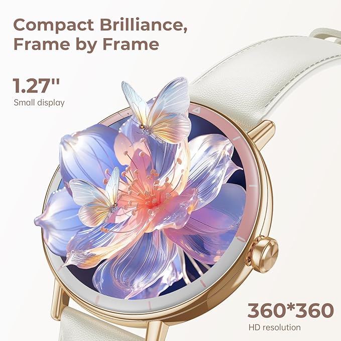 Smart Watches for Women, 1.27'' HD Round Ladies Fitness Trackers with Heart Rate/SpO2 Monitor Sleep/Calorie/Step Tracker 100+ Sports Modes IP68 Waterproof for Android/iOS, Rose Gold/Off White