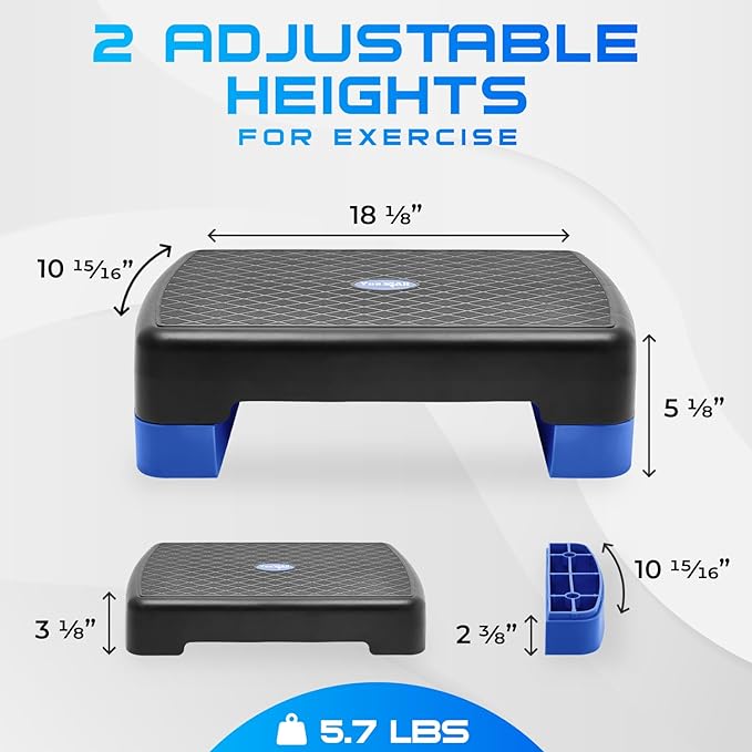 Yes4All 18.9" Aerobic Exercise Step Platform with 2 Risers, Adjustable Height Workout Stepper 3" 5.1" for Home Gym