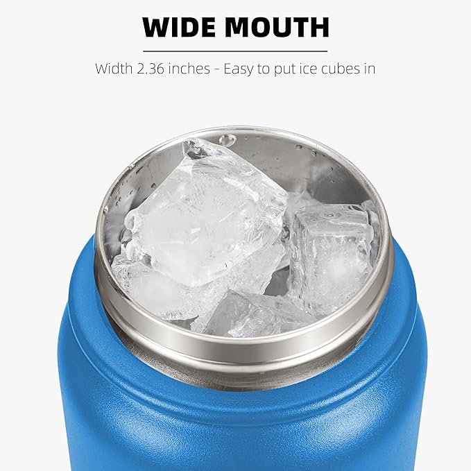 Fanhaw 32 Oz Stainless Steel Insulated Sports Water Bottles with Straw for Kids, Men and Women (Sky Blue)