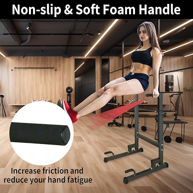 Adjustable Height Dip Bar Station, Heavy Duty Dip Station Push Up Bar for Home Gym,Multi-function Dip Station Pull Up Bar Full Body Strength Training Workout Fitness Equipment for Tricep Dips