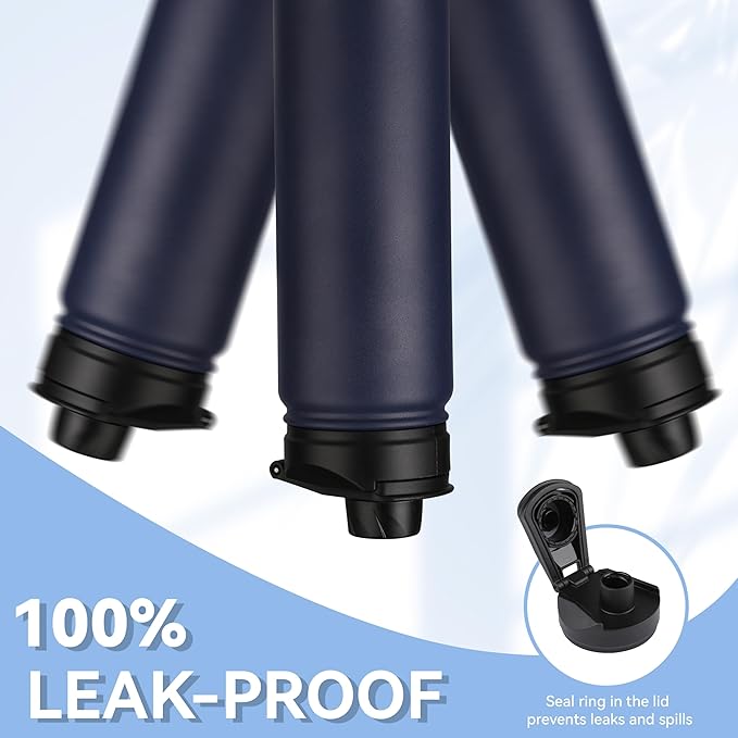 HASLE OUTFITTERS Insulated Water Bottle 22 oz Double Wall Stainless Steel Water Bottle Wide Mouth with Straw Lid & Spout Lid Keeps Cold or Hot(Navy,8)