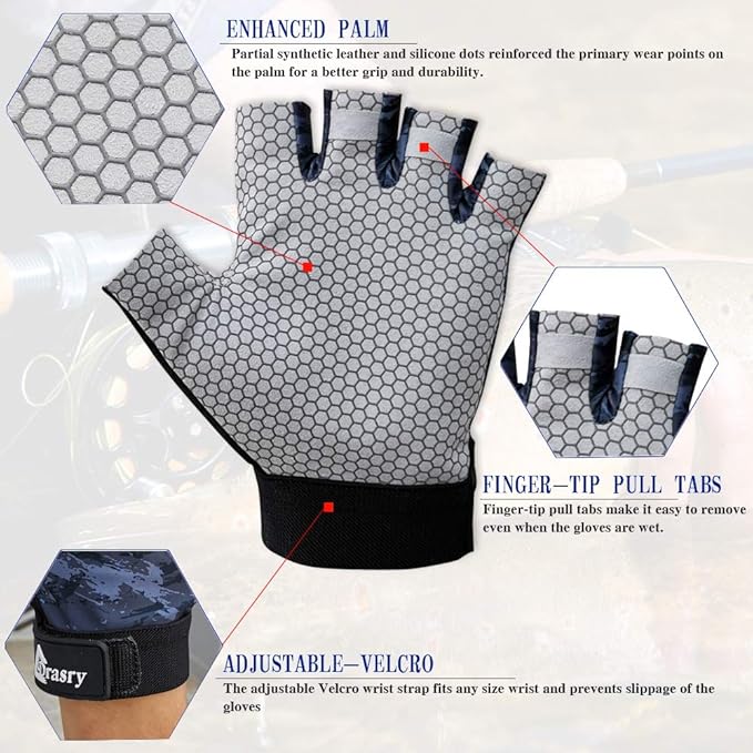 Drasry UV Fishing Gloves Fingerless Sun Protection Men Women UPF50+SPF for Fishing Kayaking Paddling Hiking Sailing Rowing Driving Canoeing Glove