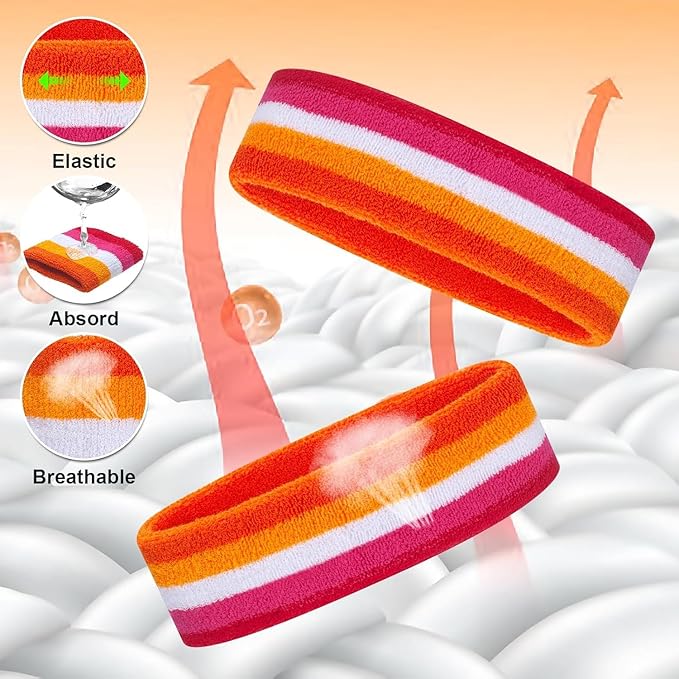 ONUPGO 6 Pieces Sweatbands Set - Sports Headbands Wristbands for Men & Women,Cotton Terry Cloth Sweatband for Tennis,Basketball,Gym,Working Out - Moisture Wicking Elasticity