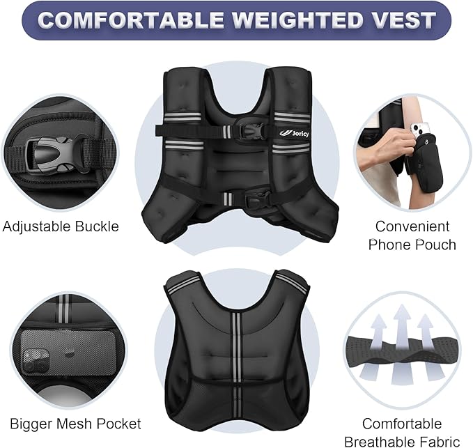 Weighted Vest 5lb/8lb/10lb/15lb/20lb/25lb/30lb Weight Vest Woman Men with Reflective Stripe, Rucking Running Vests for Women Workout Walking Strength Training Weight Loss Fitness Weightlifting