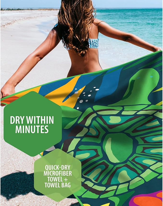 VENTURE 4TH Microfiber Beach Towel: Quick-Dry, Compact, Sand-Free, Absorbent, Sandproof and Lightweight - Perfect for Camping, Beach, and Roadtrips (Turtle Bay Design | 35x78 inches)