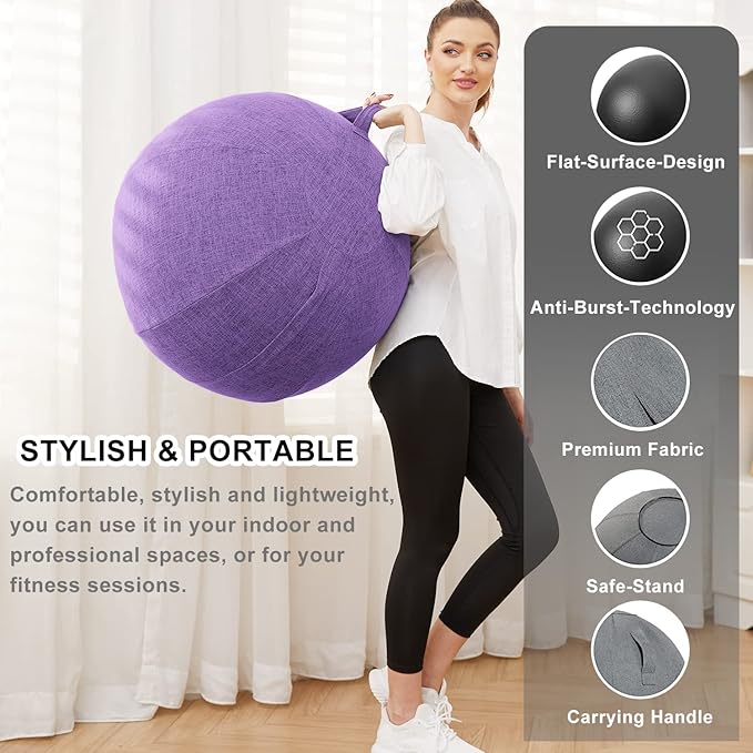 Exercise Ball Chair with Fabric Cover, Standard Size (25inches/65cm), for Home Offices, Balance Training, Yoga Ball