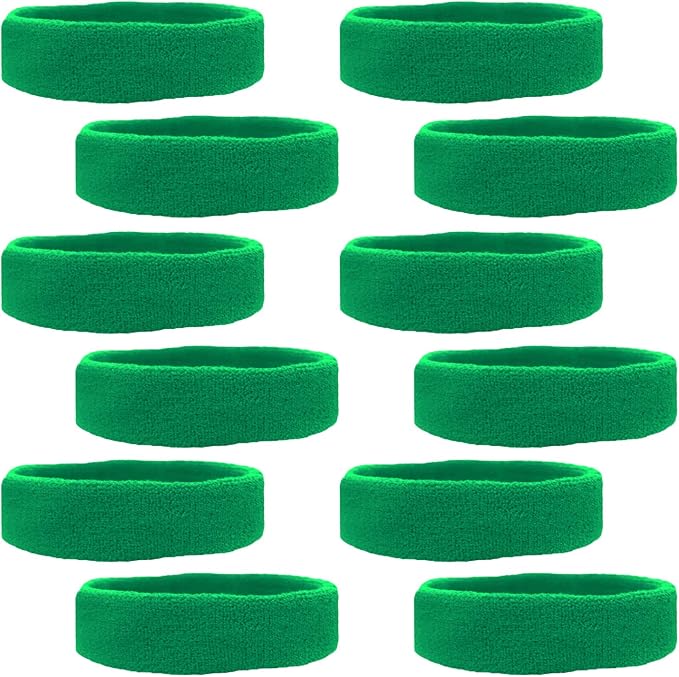 12 Sweatbands Cotton Sports Headbands Terry Cloth Moisture Wicking Athletic Basketball Headband by Kenz Laurenz
