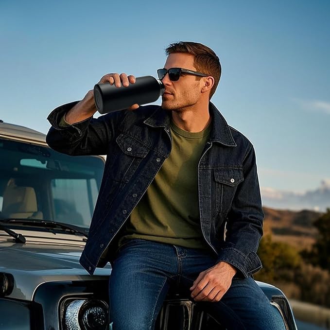 32 Oz Insulated Water Bottle - Stainless Steel Metal Military Black Water Jug with Sleeve, Gym Water Bottles for Men Sports Workout Hiking with Black Water Bottle Pouch