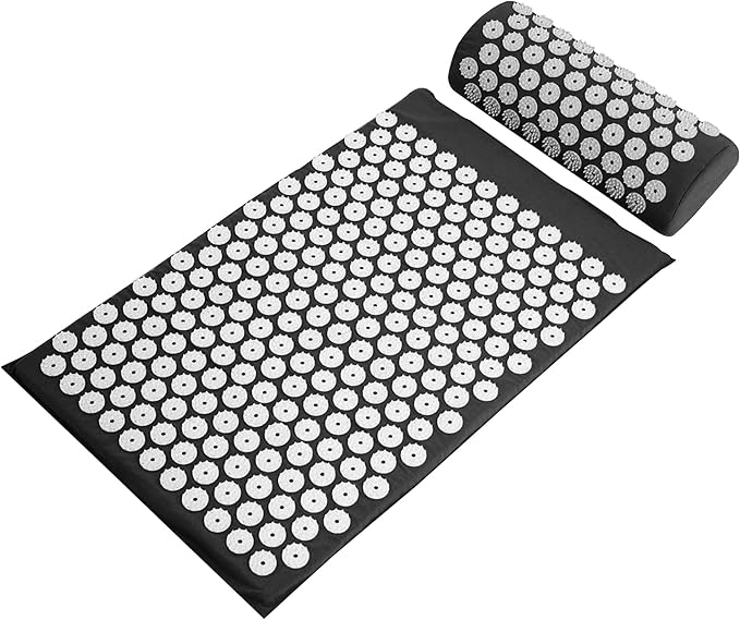 Fitvids Acupressure Mat and Pillow Set for Back/Neck Pain, Acupuncture Products to Relieve Muscle Fatigue, Improve Insomnia for Sedentary People, Acupuncture Eases Stress, Massage Mat, Black